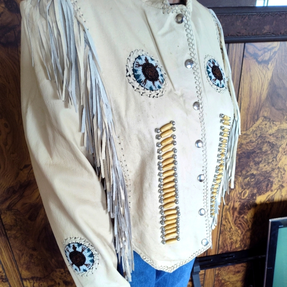 Beige beaded tassel jacket
